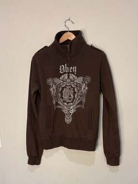 Obey Brown Graphic Zip-Up Mock Neck Jacket